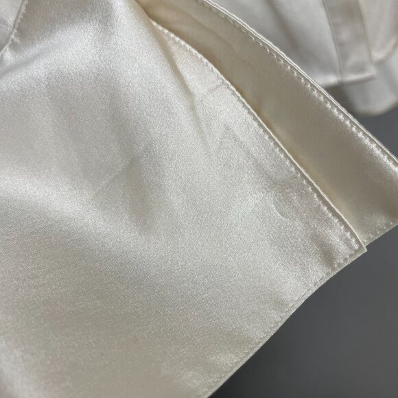 Paperwhite Silk Blouse Stretch Cream White Size 4 Top Ruffle Collar‎ Button-Up - Picture 13 of 16